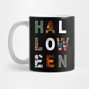 HALLOWEEN Scary Spooky Letters with traditional holiday imagery Mug